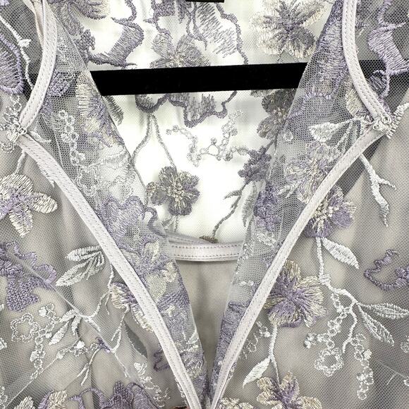 Alex Evenings Floral Metallic Mesh Twinset Jacket Shell Size Small Gray Purple - Picture 5 of 10